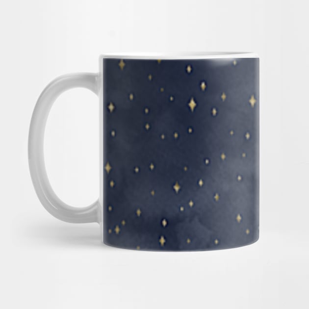 Celestial Blue Night Sky Gold Stars by UniqueMe